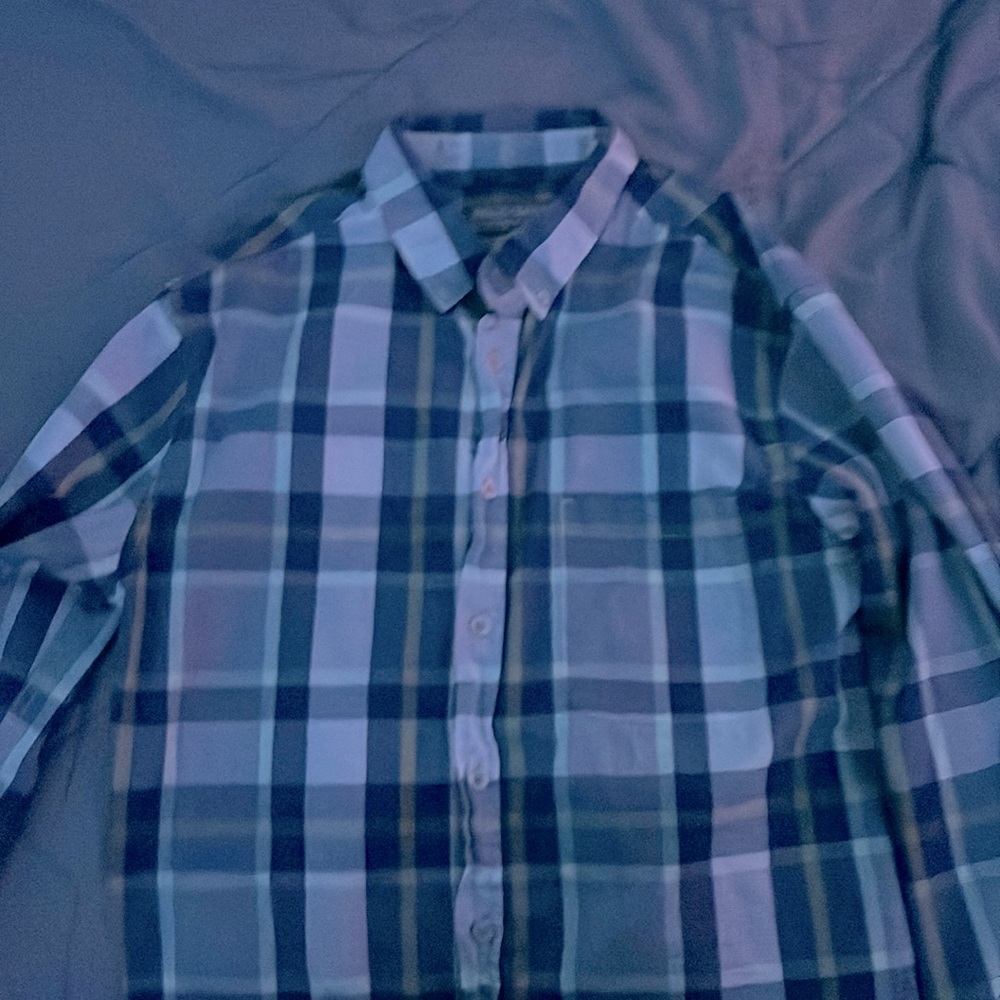 Mens Blue Plaid Flannel; Size S